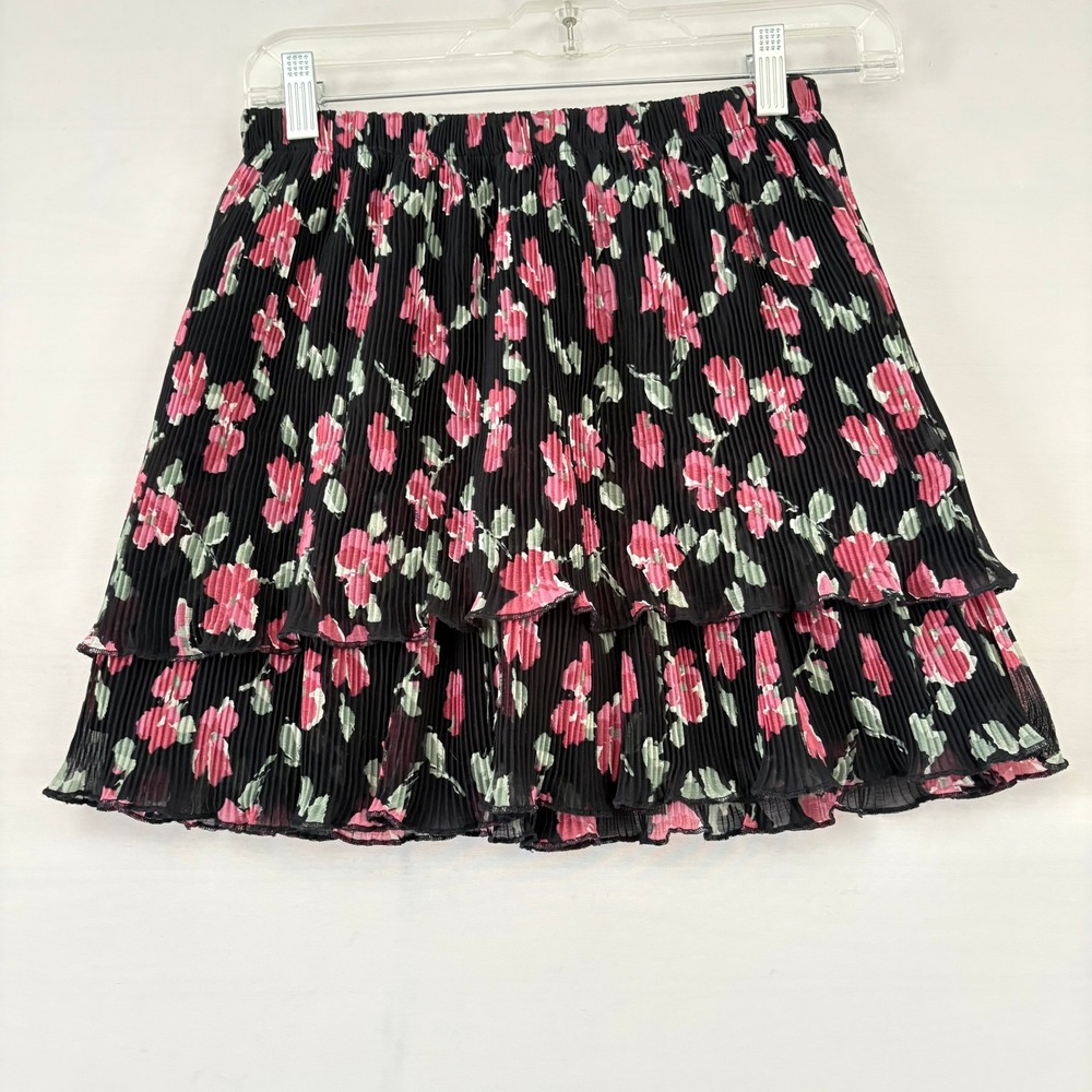 Abercrombie Kids Floral Pleated Tiered Skort Black Pink Green Size 9/10 NWT